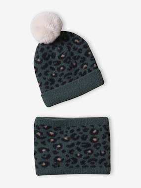 "Leopard" Beanie + Snood Set for Girls - vertbaudet enfant Girls-"Leopard" Beanie + Snood Set for Girls