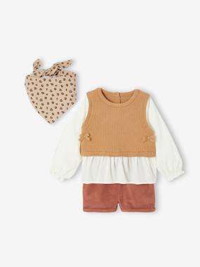 Ensemble 3 pièces bébé pull 2 en 1 + short + foulard - vertbaudet enfant