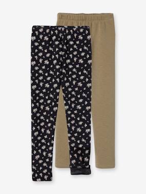Lot 2 Leggings fille doublés maille polaire - vertbaudet enfant Lot 2 Leggings fille doublés maille polaire - vertbaudet enfant