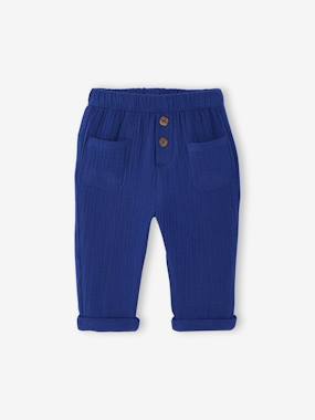 Baby boy's cotton muslin trousers - vertbaudet enfant -Baby boy's cotton muslin trousers