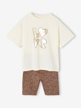 Ensemble fille léopard T-shirt et cycliste sport - vertbaudet enfant