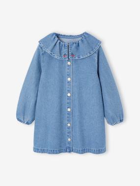 Girl's denim dress with frilled collar - vertbaudet enfant Girls-Girl's denim dress with frilled collar