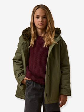 Girl's short parka with leopard lining CYRILLUS - vertbaudet enfant Girls-Girl's short parka with leopard lining CYRILLUS