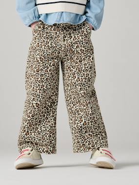 Wide-leg paperbag leopard print trousers for girls - vertbaudet enfant -Wide-leg paperbag leopard print trousers for girls