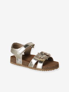Open leather flower sandals - vertbaudet enfant Shoes-Open leather flower sandals