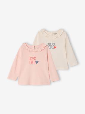 Pack of 2 long-sleeved frilled T-shirts - vertbaudet enfant Pack of 2 long-sleeved frilled T-shirts - vertbaudet enfant