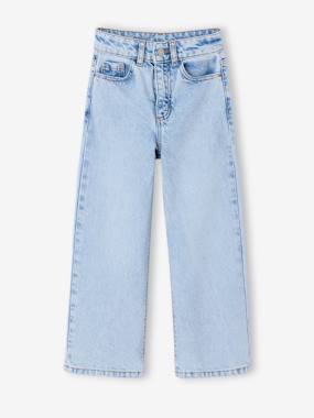 NARROW Hip, MorphologiK Wide-Leg Jeans for Girls - vertbaudet enfant Girls-NARROW Hip, MorphologiK Wide-Leg Jeans for Girls