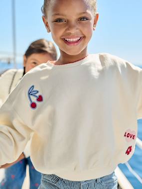 Sweatshirt with Iron-On Patches for Girls - vertbaudet enfant Girls-Sweatshirt with Iron-On Patches for Girls