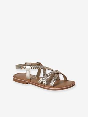 Girls' leather braided sandals - vertbaudet enfant Shoes-Girls' leather braided sandals