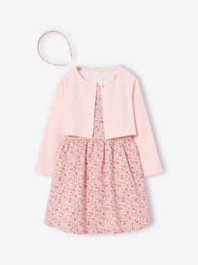 Ensemble 3 pièces robe cardigan serre tête - vertbaudet enfant