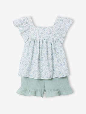 Ensemble short haut gaze de coton - vertbaudet enfant