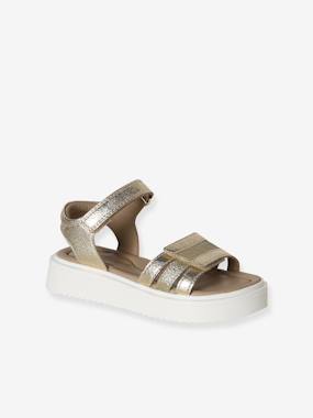 Girls' leather touch-fastening sandals - vertbaudet enfant Shoes-Girls' leather touch-fastening sandals