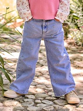 Jean large fille brodé - vertbaudet enfant Jean large fille brodé - vertbaudet enfant