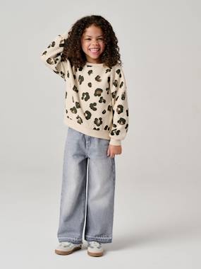 Wide-Leg Jeans, Frayed Hems, for Girls - vertbaudet enfant Girls-Wide-Leg Jeans, Frayed Hems, for Girls