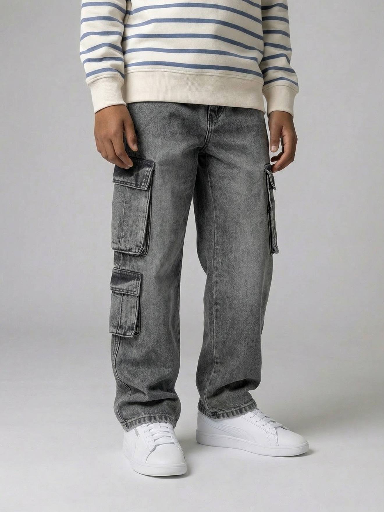 boys denim pants / グレー Loose fit denim battle trousers for boys - denim grey, Boys