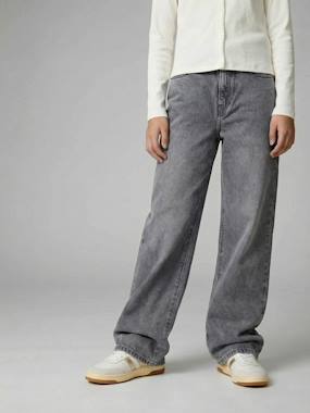 Girl's wide-leg denim trouser - vertbaudet enfant Girls-Girl's wide-leg denim trouser