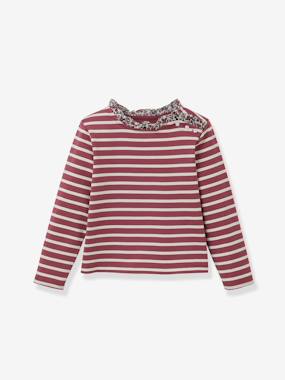 Striped T-Shirt in Organic Cotton Liberty Fabric, CYRILLUS - vertbaudet enfant Girls-Striped T-Shirt in Organic Cotton Liberty Fabric, CYRILLUS