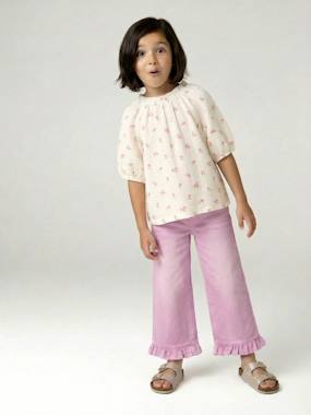 Girl's wide-leg trousers with frills - vertbaudet enfant -Girl's wide-leg trousers with frills