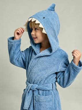 Shark Bathrobe with Recycled Cotton, for Children - vertbaudet enfant Boys-Shark Bathrobe with Recycled Cotton, for Children