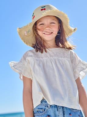 T-shirt fille manches détails brodés - vertbaudet enfant -T-shirt fille manches détails brodés