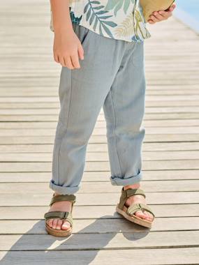 Boys' cotton muslin trousers with adjustable waist - vertbaudet enfant -Boys' cotton muslin trousers with adjustable waist