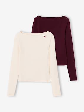 Lot de 2 t-shirts en côtes fille - vertbaudet enfant Fille-Lot de 2 t-shirts en côtes fille