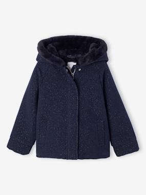 Manteau fille à capuche drap de laine - vertbaudet enfant