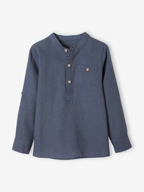 Shirt in Linen/Cotton, Mandarin Collar, Long Sleeves, for Boys - vertbaudet enfant -Shirt in Linen/Cotton, Mandarin Collar, Long Sleeves, for Boys