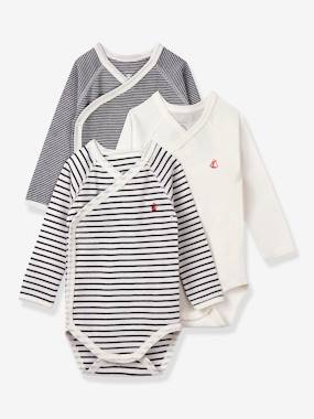 Lot de 3 bodies croisés manches longues rayés bébé naissance en coton bio - vertbaudet enfant Lot de 3 bodies croisés manches longues rayés bébé naissance en coton bio - vertbaudet enfant