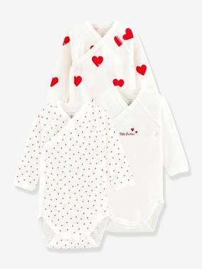Lot de 3 bodies croisés manches longues coeurs bébé naissance en coton bio - vertbaudet enfant Lot de 3 bodies croisés manches longues coeurs bébé naissance en coton bio - vertbaudet enfant