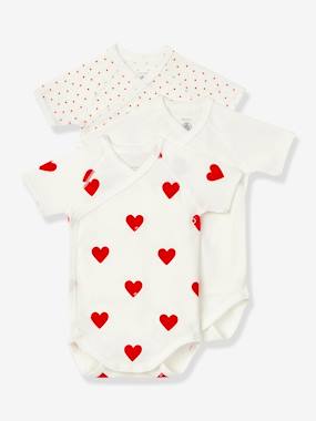 Lot de 3 bodies croisés manches courtes coeurs bébé naissance en coton bio - vertbaudet enfant Lot de 3 bodies croisés manches courtes coeurs bébé naissance en coton bio - vertbaudet enfant