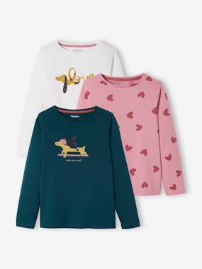 Pack of 3 Long Sleeve Tops for Girls - vertbaudet enfant -Pack of 3 Long Sleeve Tops for Girls