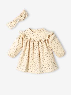 Velour Dress with Ruffle & Matching Headband for Babies - vertbaudet enfant Velour Dress with Ruffle & Matching Headband for Babies - vertbaudet enfant