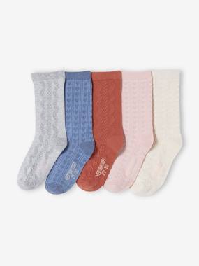 Lot de 5 paires de chaussettes fille en maille fantaisie coeurs ou torsades - vertbaudet enfant -Lot de 5 paires de chaussettes fille en maille fantaisie coeurs ou torsades