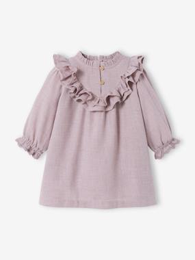 Ruffled Dress in Marl Twill, for Babies - vertbaudet enfant Ruffled Dress in Marl Twill, for Babies - vertbaudet enfant