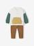 Fleece Sweatshirt + Corduroy Trousers Combo for Babies WHITE LIGHT SOLID WITH DESIGN - vertbaudet enfant 