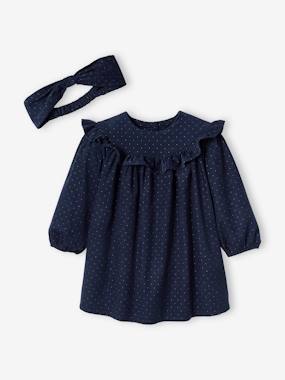 Velour Dress with Ruffle & Matching Headband for Babies - vertbaudet enfant Velour Dress with Ruffle & Matching Headband for Babies - vertbaudet enfant