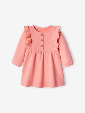Fleece Dress, Broderie Anglaise Ruffle, for Babies - vertbaudet enfant Fleece Dress, Broderie Anglaise Ruffle, for Babies - vertbaudet enfant