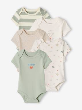 Pack of 5 "Beach" Bodysuits with Cutaway Shoulders for Babies - vertbaudet enfant -Pack of 5 "Beach" Bodysuits with Cutaway Shoulders for Babies