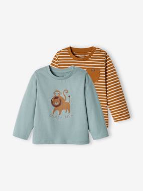Pack of 2 Basic Tops With Animal Motif & Stripes for Babies - vertbaudet enfant -Pack of 2 Basic Tops With Animal Motif & Stripes for Babies