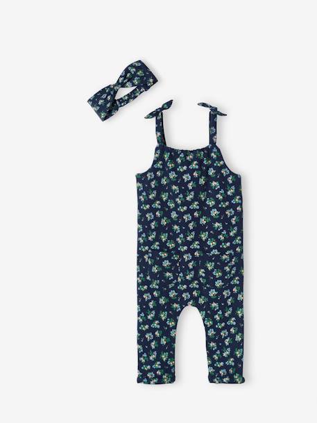 Fleece Jumpsuit & Hairband Set for Baby Girls GREEN MEDIUM ALL OVER PRINTED+night blue+pale pink+White/Print - vertbaudet enfant 