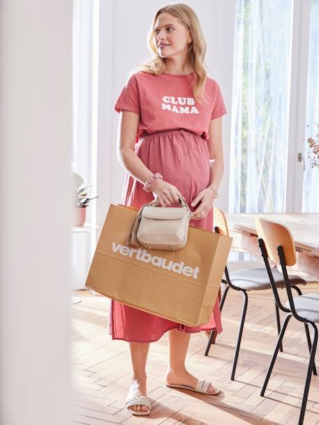 T-Shirt with Message in Organic Cotton, Maternity & Nursing anthracite+old rose - vertbaudet enfant 