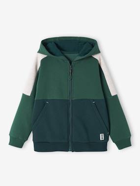 Sports Jacket with Zip & Hood, Colourblock Effect, for Boys - vertbaudet enfant Boys-Cardigans, Jumpers & Sweatshirts-Sports Jacket with Zip & Hood, Colourblock Effect, for Boys