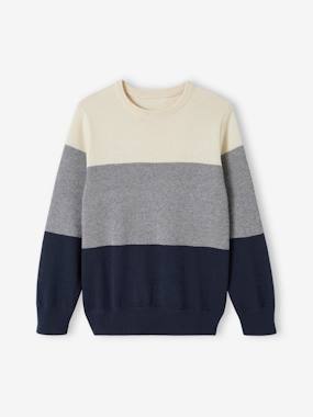 Fancy Knit Colourblock Jumper for Boys - vertbaudet enfant Boys-Cardigans, Jumpers & Sweatshirts-Fancy Knit Colourblock Jumper for Boys