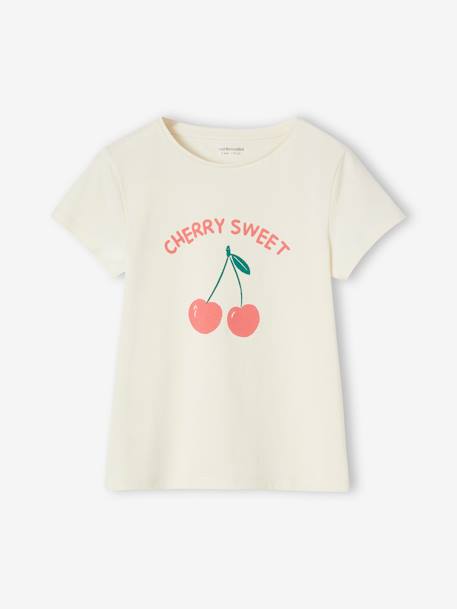Tee-shirt à message Basics fille bleu ciel+corail+fraise+marine+rose bonbon+rouge+vanille+vert sapin - vertbaudet enfant 
