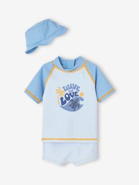 Baby-Swim & Beachwear-UV Protection Swimwear Combo: T-Shirt + Boxers + Bucket Hat for Baby Boys
