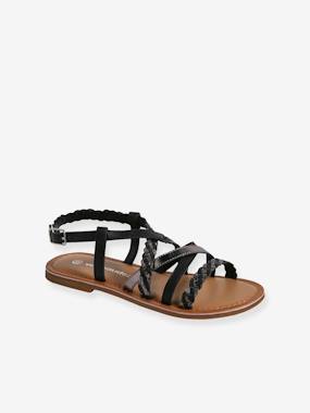 Crossed Leather Strap Sandals, Back to School Collection - vertbaudet enfant Shoes-Crossed Leather Strap Sandals, Back to School Collection