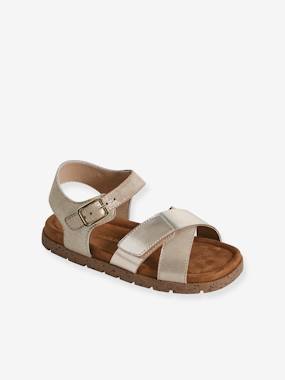 Pair of Open Leather Sandals for Children, Designed for Autonomy - vertbaudet enfant Shoes-Pair of Open Leather Sandals for Children, Designed for Autonomy