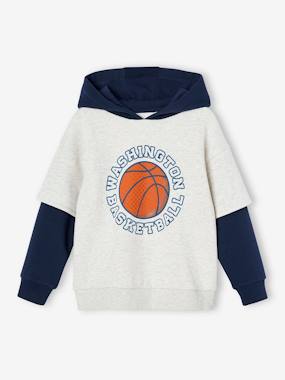 Sports Sweatshirt with Double Sleeves, Ball in Relief, for Boys - vertbaudet enfant Boys-Cardigans, Jumpers & Sweatshirts-Sports Sweatshirt with Double Sleeves, Ball in Relief, for Boys