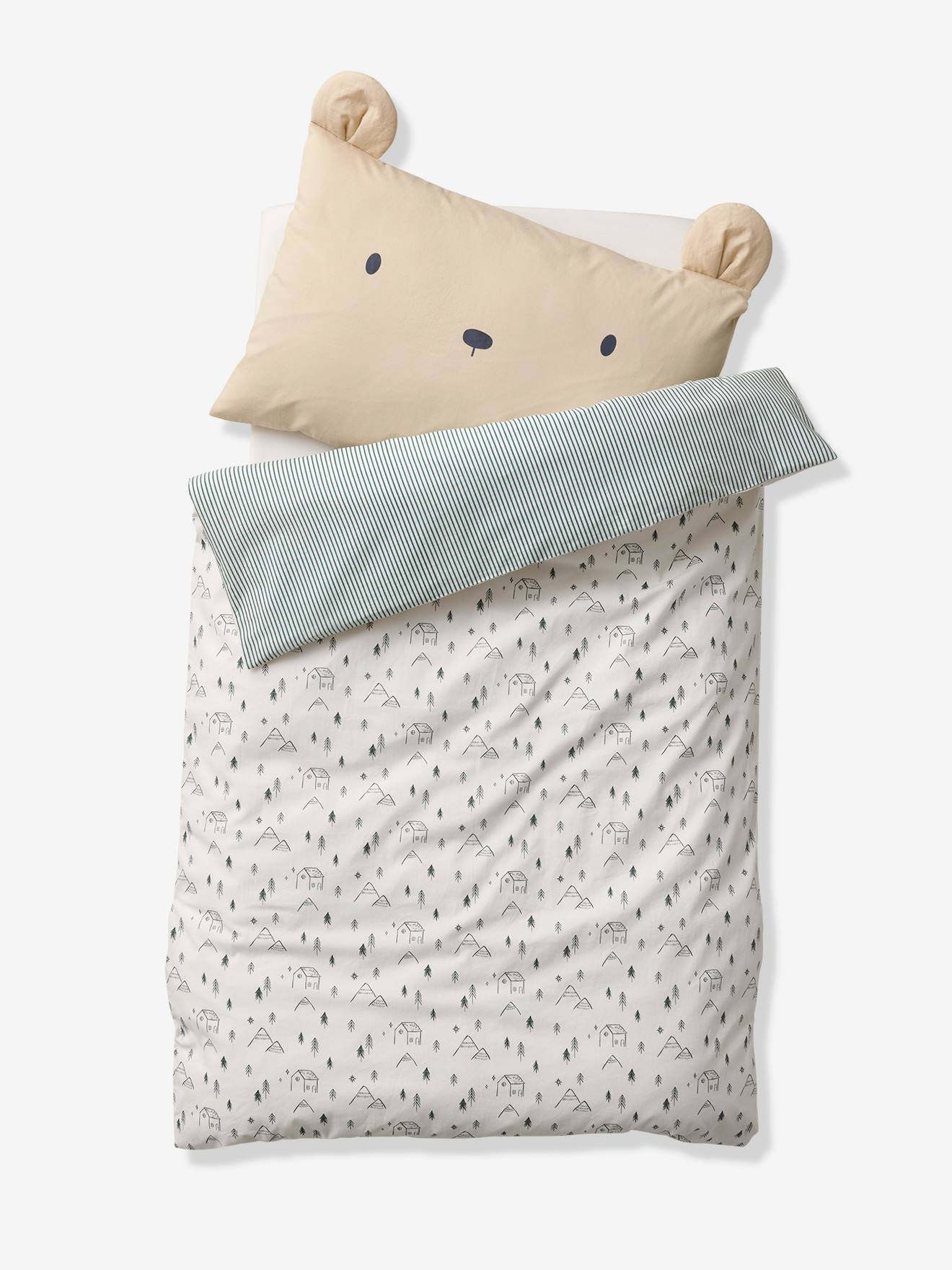Housse De Couette Bébé Vertbaudet Hygge - Imprimé Nordique Et Rayures - 80x120 Cm - 100% Coton